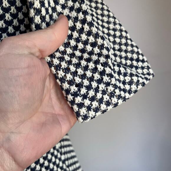 Zara Cream & Navy Knit Jacquard Mock Neck Skater Dress Size Small - Picture 4 of 7